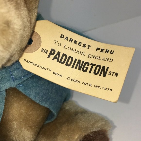 Paddington Bear Plush Darkest Peru To London England 11" Eden Toys Vintage 1975 - Picture 5 of 12